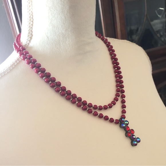 Handcrafted red Czech Pearl genuine ruby gemstone clasp necklace - Picture 3 of 12